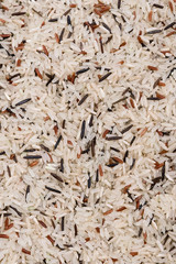 White and black raw rice close-up. Cereals, cooking.