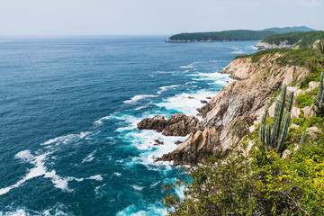 View of the sea from lighthouse in Huatulco Mexico