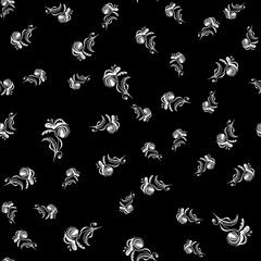 Seamless pattern of summer tropical flowers. Floral botanical seamless pattern isolated on black. Hand drawn vector illustration. Botanical Hawaii nature. Tropical leaf. Hawaiian vector illustration