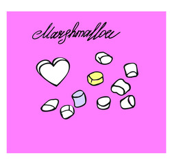 Marshmallow holiday vector set with heart in line art style.