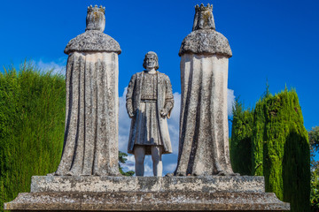CORDOBA, SPAIN - NOVEMBER 5, 2017: Statue of Christian kings Ferdinand and Isabella and Christopher...