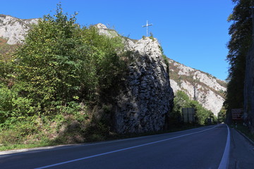 Cross on the rock in Ovcar Banja, Serbia.
