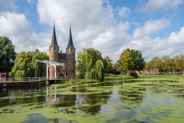 Historical Eastern Gate and drawbridge in Delft, Netherlands.