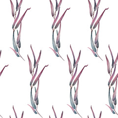 Watercolor seamless pattern with pink and grey eucalyptus branches. Hand painted tender floral pattern.