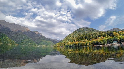 Lake Ritsa Abkhazia mountains water nature autumn trees