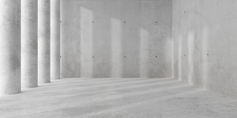 Abstract empty, modern concrete room with indirect lighting from side wall - industrial interior background template, 3D illustration