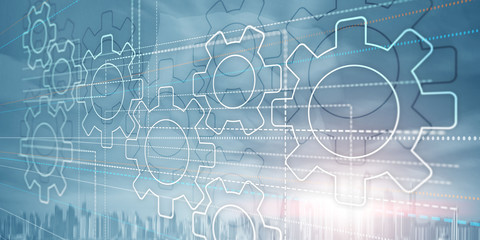 Business technology internet concept double exposure gears abstract background.