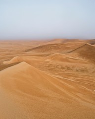 Fototapeta na wymiar The shifting sand dunes of the Dahna Desert in Riyadh, Saudi Arabia after a night's rain