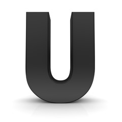 u letter black capital alphabet character sign 3d rendering isolated on white