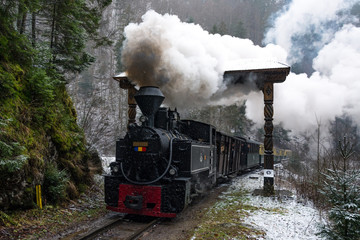 Old steam train railway Romania village vintage style life 