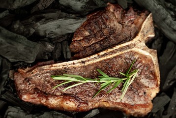 Grilled T-bone steak grilled with charcoal