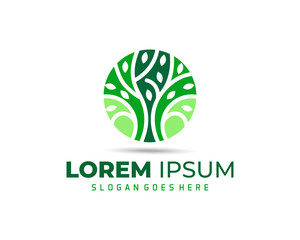 Tree Logo abstract design vector template Negative space style. Eco Green Organic Plant Logotype concept icon.