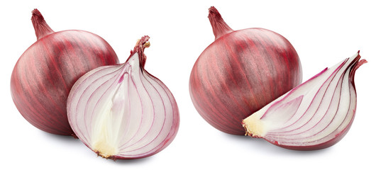 Red onions isolated. Onions collection clipping path.