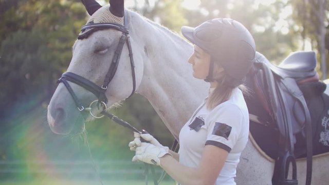 Love and care from horsewomen to her horse friend