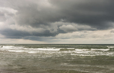 rough sea under dark clouds, Baltic, Poland,