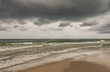 rough sea under dark clouds, Baltic, Poland,