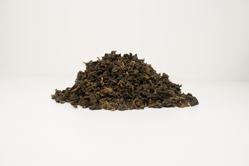 Varieties of tea. Herbal, black, green, puer, earthen tea. All this on a white background.
