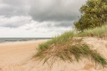 Sandy beach and cliffs on Baltic sea coast, Poland, Rowy