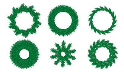 Different types of christmas wreath for decorate and New Year design. Vector illustration isolated on white background. © Елена Истомина