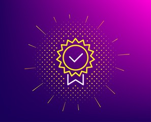 Certificate line icon. Halftone pattern. Verified award sign. Accepted or confirmed symbol. Gradient background. Certificate line icon. Yellow halftone pattern. Vector