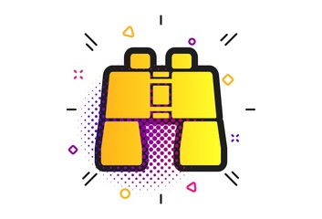 Binocular sign icon. Halftone dots pattern. Search symbol. Find information. Classic flat binocular icon. Vector