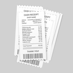 Pile of paper cash receipts template
