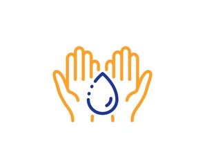 Skin care sign. Moisturizing oil line icon. Wash hands symbol. Colorful outline concept. Blue and orange thin line wash hands icon. Vector