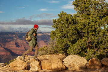 A hiker in the Grand Canyon National Park, South Rim, Arizona, USA.