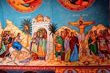 Icons inside the romanian orthodox monastery Izvorul Muresului, Harghita, Transylvania