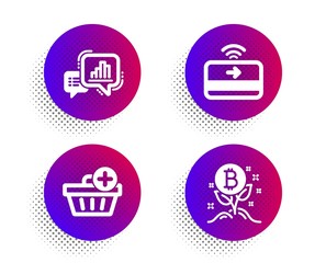 Add purchase, Graph chart and Contactless payment icons simple set