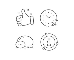 24 hours time line icon. Chat bubble, info sign elements. Clock sign. Watch symbol. Linear 24 hours outline icon. Information bubble. Vector