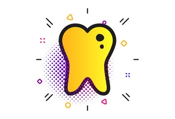 Caries tooth icon. Halftone dots pattern. Tooth filling sign. Dental care symbol. Classic flat caries icon. Vector