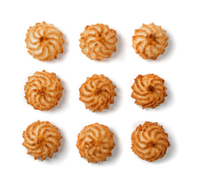Natural baked coconut cookies or cocoanut macaroons with coco chips