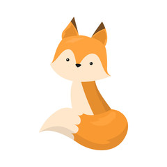 A cute red fox with a fluffy tail is sitting. Vector illustration isolated on white background