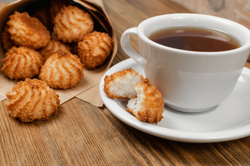 Natural baked coconut cookies or cocoanut macaroons with coco chips