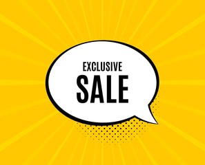 Exclusive Sale. Chat speech bubble. Special offer price sign. Advertising Discounts symbol. Yellow vector banner with bubble. Exclusive sale text. Chat badge. Colorful background. Vector