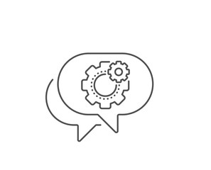Cogwheel line icon. Chat bubble design. Engineering tool sign. Cog gear symbol. Outline concept. Thin line cogwheel icon. Vector