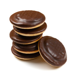 Round chocolate jaffa cake or biscuit cookie filled with natural jam
