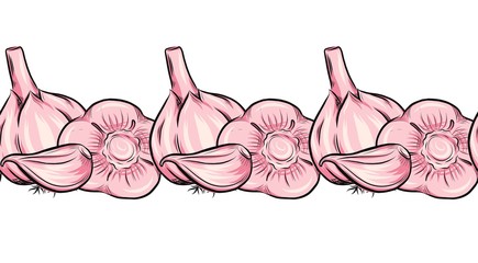 Garlic clove seamless pattern. Vegetable food concept, vegan cooking vector illustration in sketch style For poster, banner, menu design, restaurants, organic and natural nutrition, spicy taste