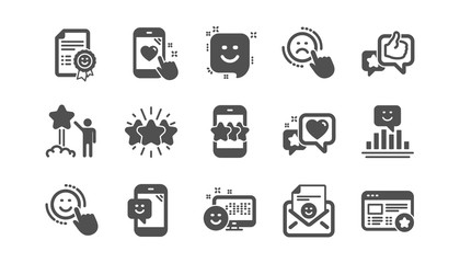 Feedback icons. User Opinion, Customer service and Star Rating. Customer satisfaction classic icon set. Quality set. Vector