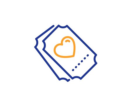 Heart emotion sign. Love ticket line icon. Valentine day symbol. Colorful outline concept. Blue and orange thin line love ticket icon. Vector