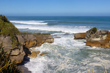 view of rock formation near Punakaiki, New Zealand
