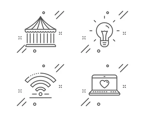 Fototapeten Wifi, Idea and Carousels line icons set. Web love sign. Wireless internet, Light bulb, Attraction park. Social network. Line wifi outline icon. Vector © blankstock