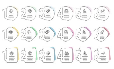 Credit card, Phone payment and Loyalty points line icons set. Infographic timeline. Euro money, Bitcoin exchange and Loyalty card signs. Bank payment, Mobile pay, Change dollar. Cash. Vector