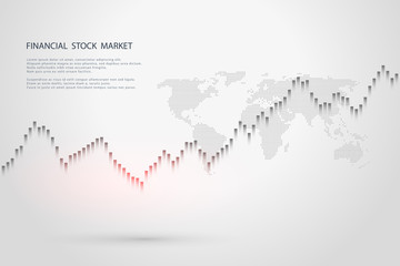 Stock market graph or forex trading chart for business and financial concepts, reports and investment on grey background.Japanese candles . Vector illustration