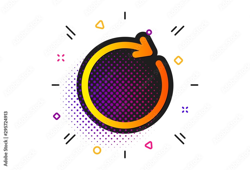 Poster rotation arrow sign. halftone circles pattern. refresh icon. reset or reload symbol. classic flat sy