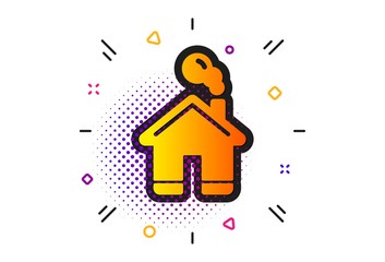 House sign. Halftone circles pattern. Home icon. Building or Homepage symbol. Classic flat home icon. Vector