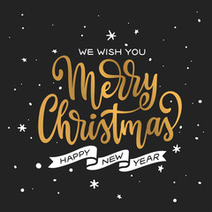 Merry Christmas and Happy New Year lettering template. Greeting card or invitation. Vector vintage illustration.