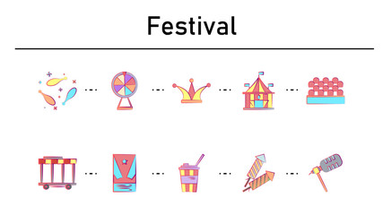Festival simple concept flat icons set