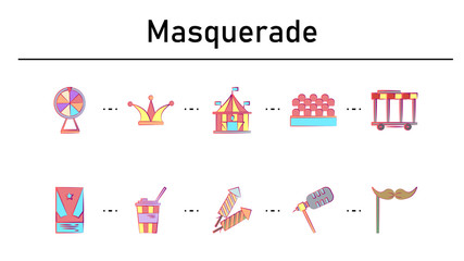 Masquerade simple concept flat icons set